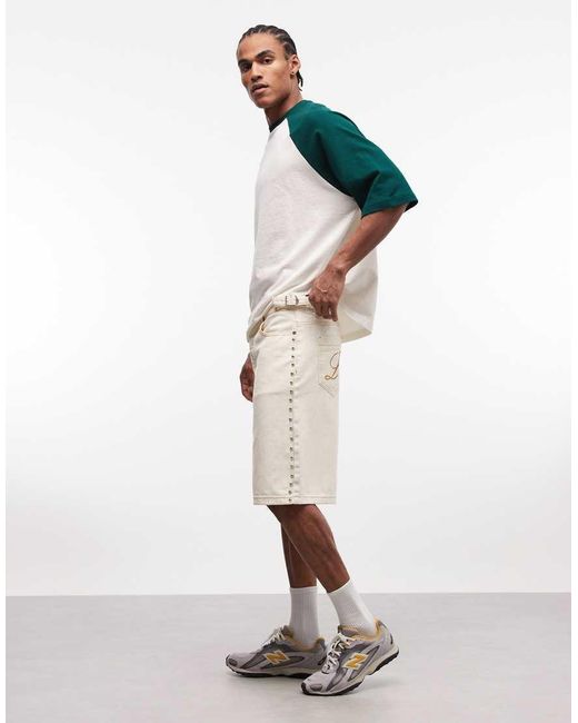 Liquor N Poker Natural Side Stud Detail Denim Jorts for men