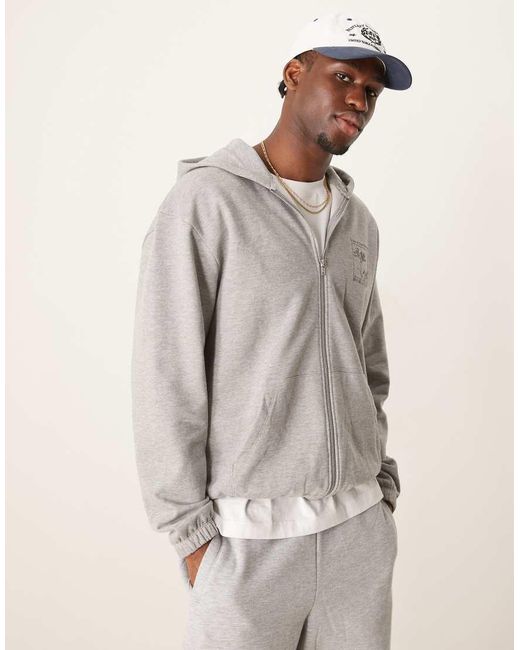Felpa Con Cappuccio Oversize Mélange Con Stampa Sul Petto E Sul Retro di ASOS in Gray da Uomo