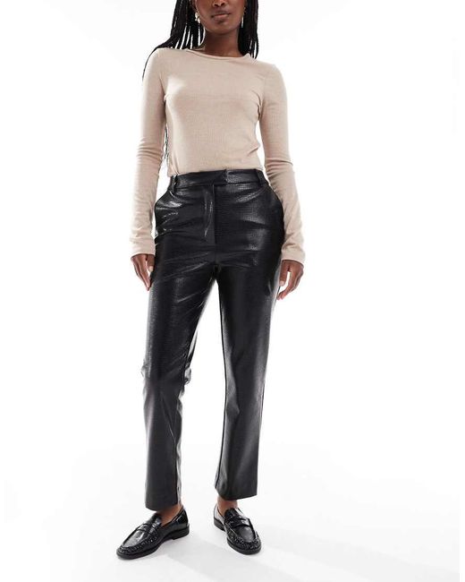 ASOS Blue Tailored Croc Faux Leather Slim Ankle Grazer Trousers