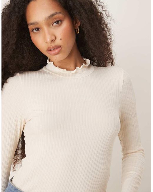 Jdy Natural High Neck Lettuce Edge Top