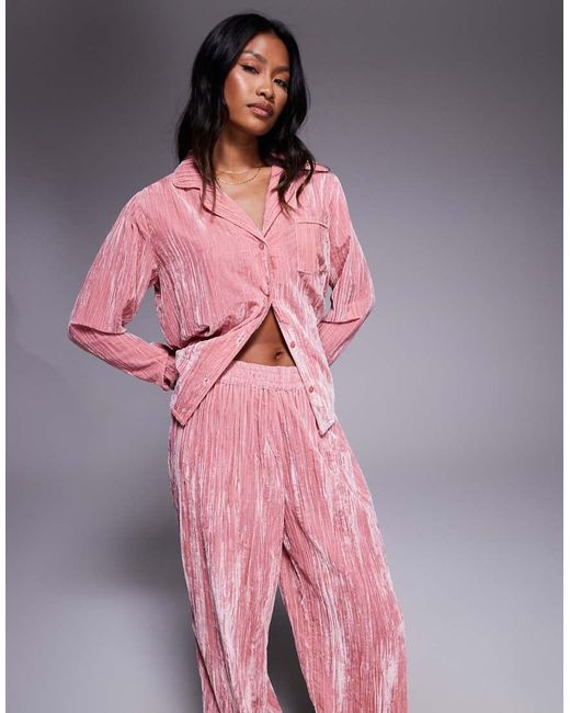 ASOS Pink Velvet Textured Pajama Set
