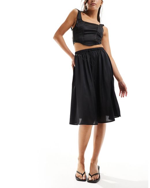 ASOS Black Full Satin Midi Skirt