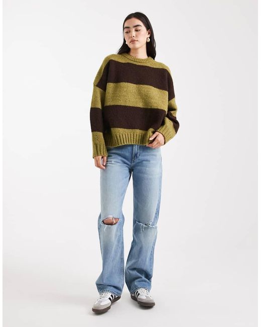 ASOS Green Oversized Stripe Crew Neck Sweater