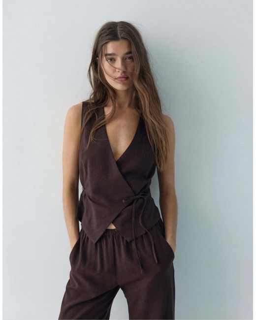Pull&Bear Black – trägertop aus leinenmix