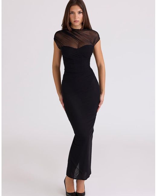 House Of Cb Blue Orelia Draped Mesh Maxi Dress