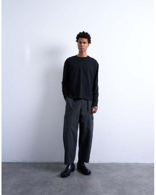 Topman Blue Relaxed Cropped Fit Long Sleeve T-shirt for men
