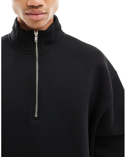 ASOS Black Oversized Scuba Sweatshirt With Half Zip for men