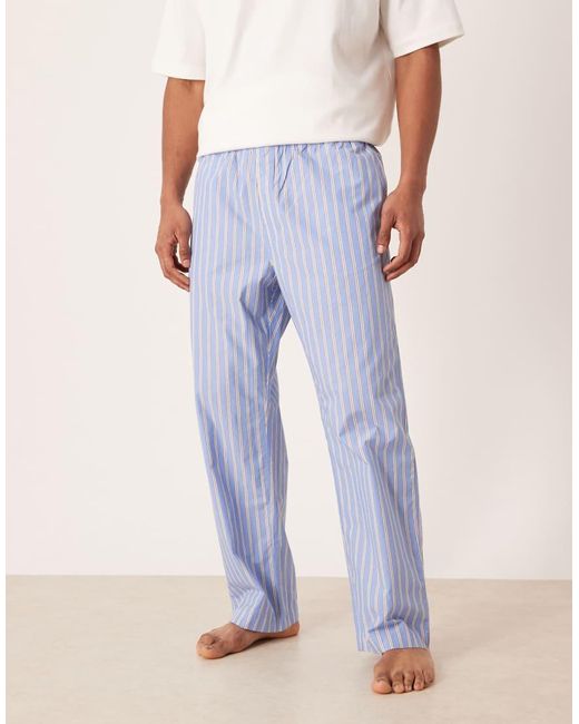 ARKET Blue Pure Cotton Stripe Poplin Pyjama Trouser Bottoms for men