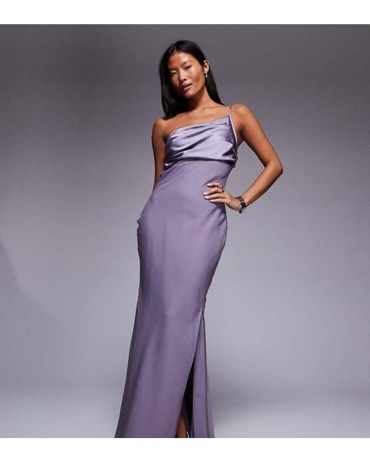 ASOS Purple Asos Design Petite Satin Chiffon Mix Draped One Shoulder Maxi Dress