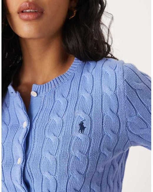 Polo Ralph Lauren Blue Icon Logo Cotton Cable Knit Cardigan