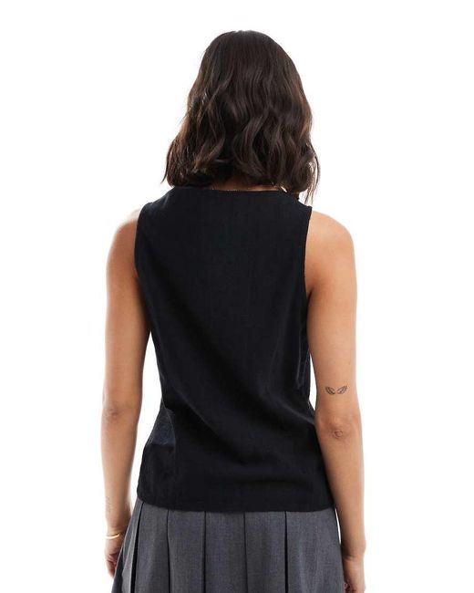 ASOS Black Linen Look V Neck Longline Waistcoat