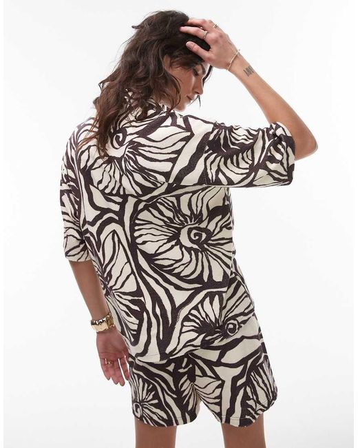 Camisa De Corte Cuadrado Con Estampado Floral De Tejido Rizado De (Parte De Un Conjunto) TOPSHOP de color White