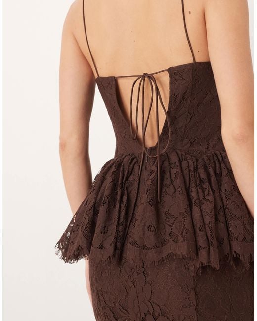 ASOS Brown Asos Design Tall Structured Lace Maxi Dress With Volume Godet Bodice