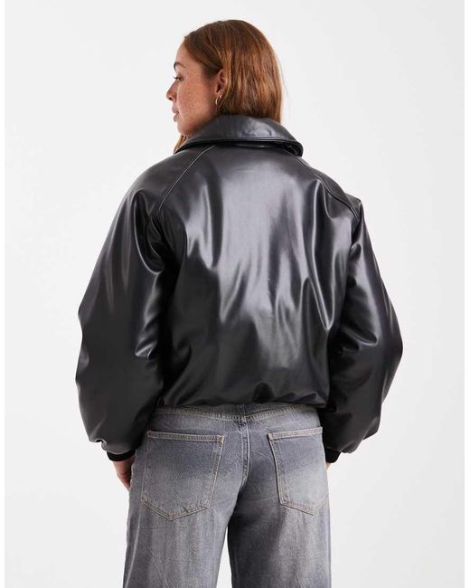 Cotton On Gray Faux Leather Puff Jacket