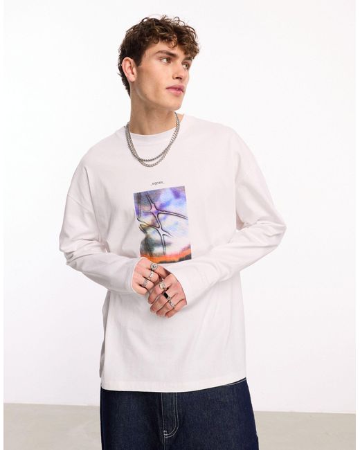 T-shirt style skateur à manches longues avec motif sur le devant et dans le dos Collusion pour homme en coloris White