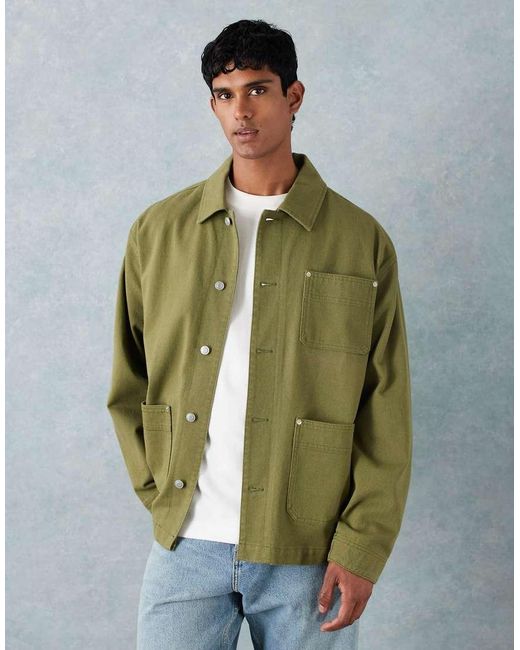 ASOS Green Washed Twill Worker Jacket for men
