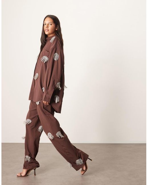 Camicia Oversize Color Cioccolato Con Strass E Frange di ARRANGE in Brown