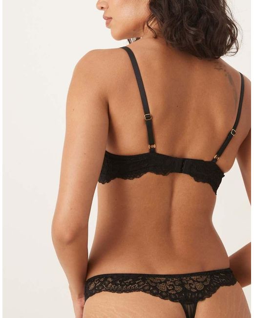 Boux Avenue Black Emma Floral Lace Scallop Edge Comfy Thong