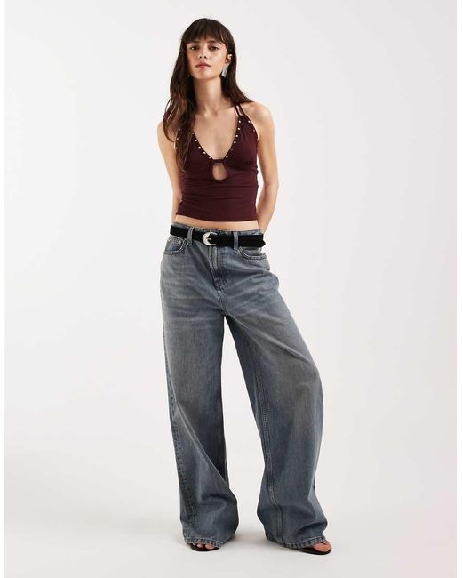 Motel Red Mioto Keyhole Studded Halter Cami Top