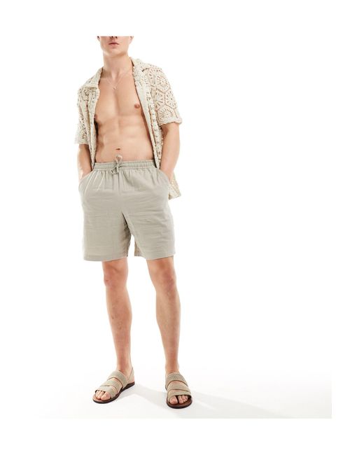 New Look – shorts aus leinenmischung in Green für Herren