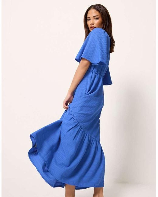 PixieGirl Blue Petite Asymmetric Tiered Midi Dress