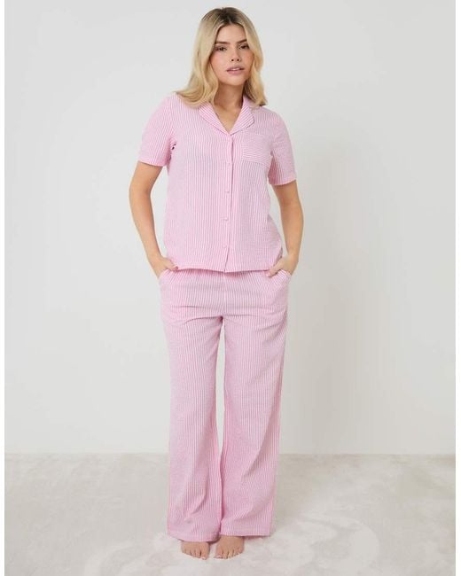 Threadbare Pink Check Short Sleeve Button Up Pyjama Set