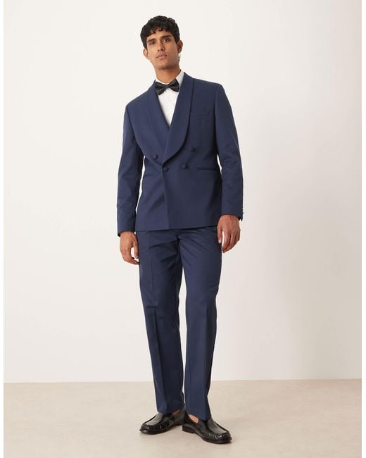 ASOS Blue Double Breasted Regular Tuxedo Jacket for men