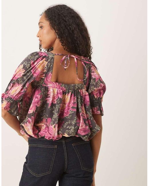 ASOS Pink Square Neck Puff Blouse