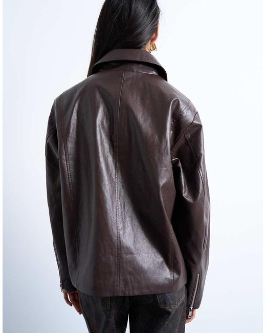 Cocoa Faux Leather Barrel Sleeve Zip Up Jacket main image 1