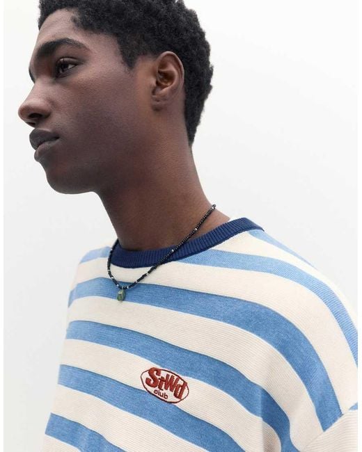 Pull&Bear Blue Stwd Striped Jumper for men