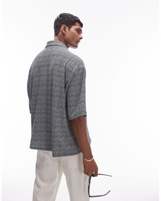 Topman Gray Cropped Button Through Jersey Polo With Print for men