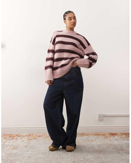 Monki Pink Oversized Fluffy Stripe Jumper