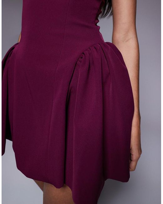 Wanderdoll Purple Sabrina Tailo Square Neck Structu Side Pleat Mini Dress