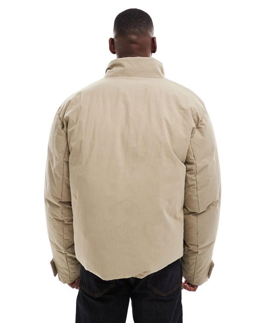 ASOS Natural Puffer Jacket With Funnel Neck for men
