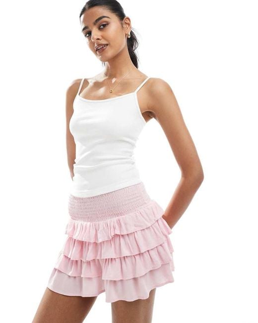 Bershka White Tiered Mini Skirt