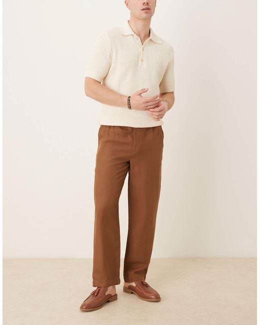 Mango Natural Straight Leg Linen Mix Trouser With Elasticated Waist for men