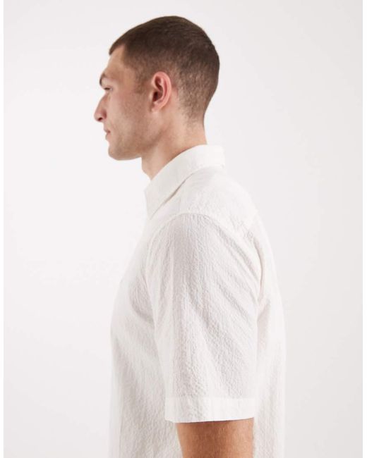 Tommy Hilfiger White Seersucker Short Sleeve Shirt for men