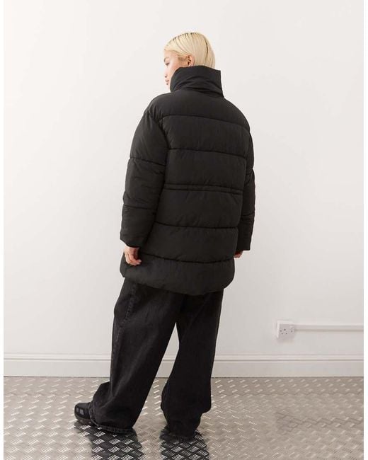 Monki White Cinched Drawstring Waist Puffer Jacket