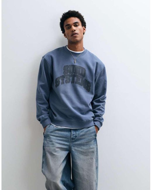 ASOS Blue Relaxed Sweatshirt With Collegiate Front Print for men