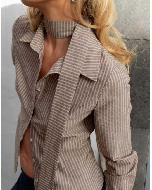 Daisy Street Natural X Emma Jean Fitted Shirt With Matching Scarf
