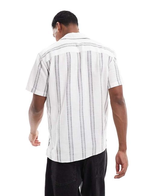 Camicia A Maniche Corte Bianca A Righe Testurizzata Con Rever di JJ Rebel in White da Uomo
