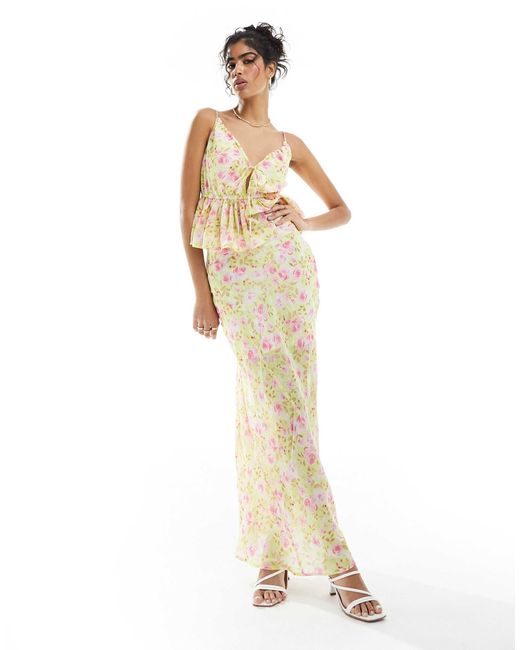 Jupe longue d'ensemble à fleurs avec détail effet coupé-cousu ASOS en coloris Metallic