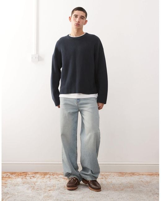 Weekday Blue Boxy Oversized Jumper for men