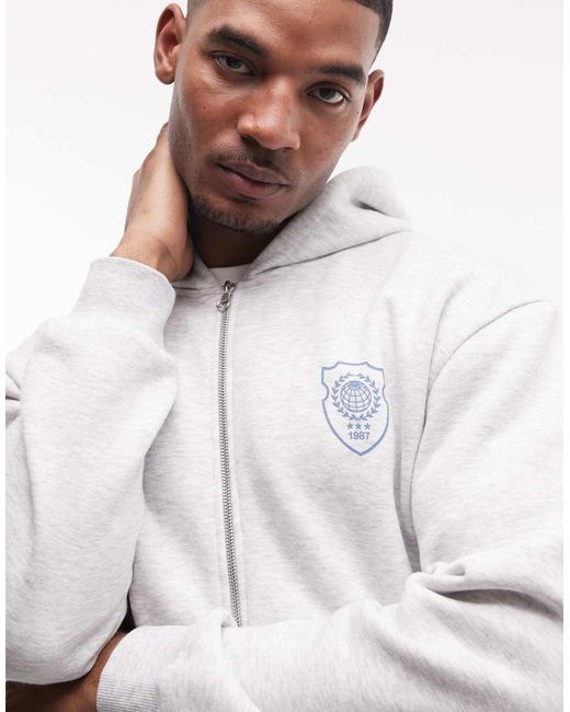 ASOS Gray Relaxed Zip-through With Text Print for men