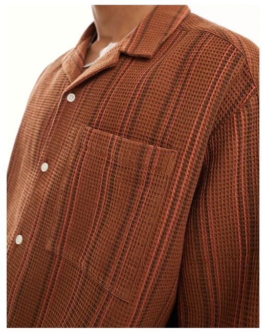ASOS Brown Oversized Revere Striped Shirt for men