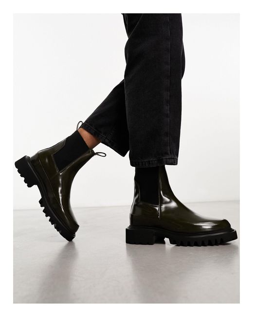AllSaints Black Harlee High Shine Leather Chunky Boots