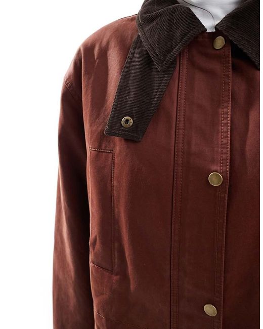 ASOS Red Waxed Cinched Waist Jacket With Contrast Collar