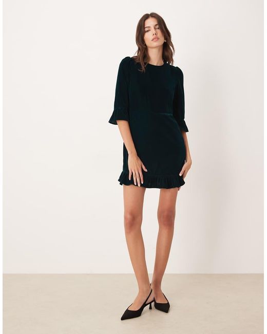 Nobody's Child Blue Fleur Velvet Ruffle Sleeve Mini Dress