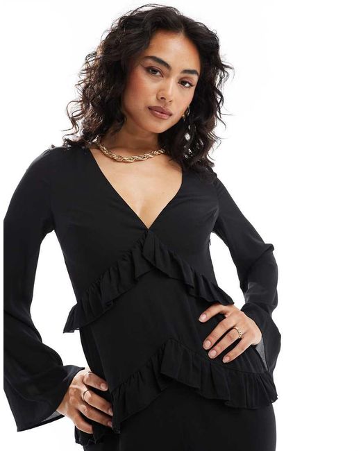 Pretty Lavish Black Long Sleeve Ruffle Maxi Dress