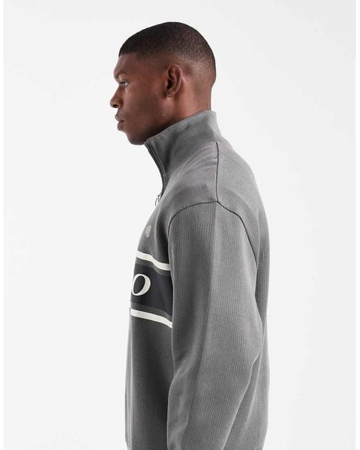 ASOS Gray Relaxed Fit Quarter Zip Ribbed Sweatshirt With Sporty Print for men